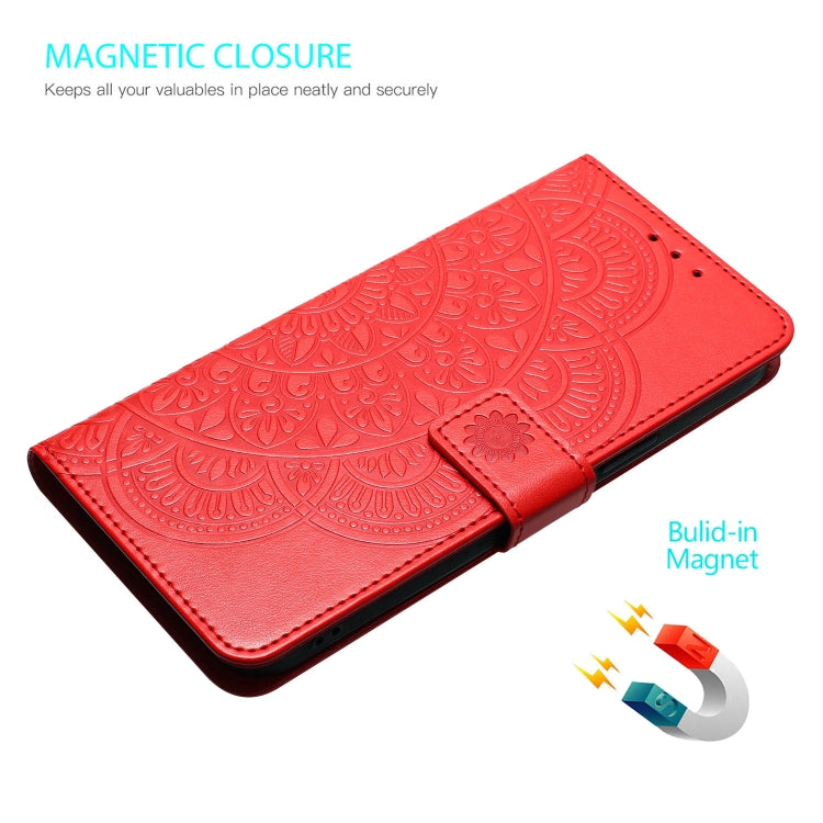 For Motorola Moto G Play 2024 Flower Embossed Leather Phone Case(Red)