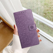 For Motorola Moto G Play 2024 Flower Embossed Leather Phone Case(Purple)