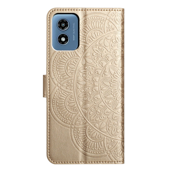 For Motorola Moto G Play 2024 Flower Embossed Leather Phone Case(Gold)