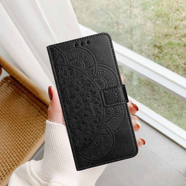 For Motorola Moto G Play 2024 Flower Embossed Leather Phone Case(Black)