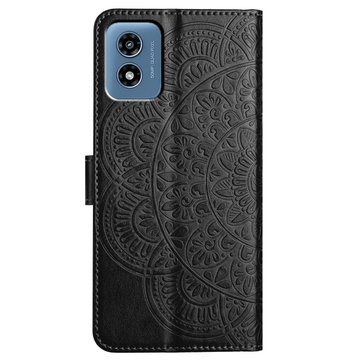 For Motorola Moto G Play 2024 Flower Embossed Leather Phone Case(Black)