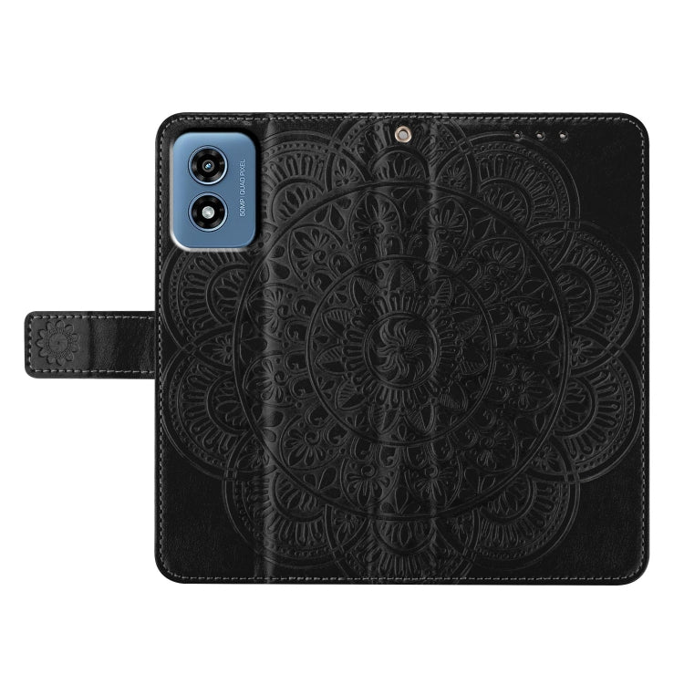 For Motorola Moto G Play 2024 Flower Embossed Leather Phone Case(Black)