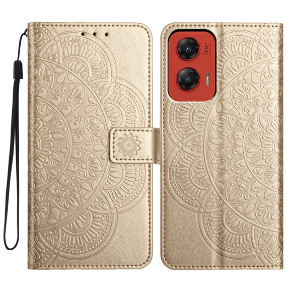 For Motorola Moto G Stylus 5G 2024 Flower Embossed Leather Phone Case(Gold)