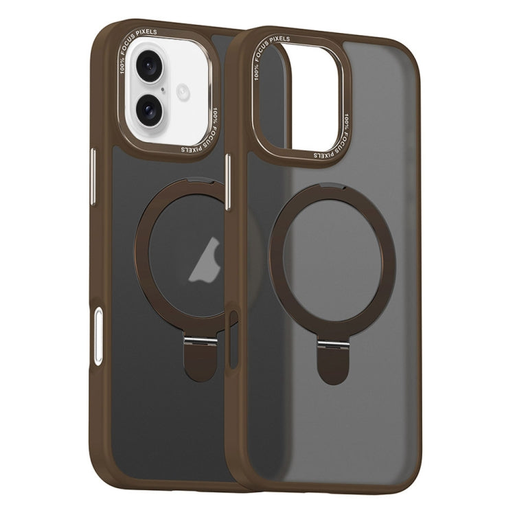 For iPhone 16 Skin Feel MagSafe Magnetic Holder Phone Case(Bronze Gold)