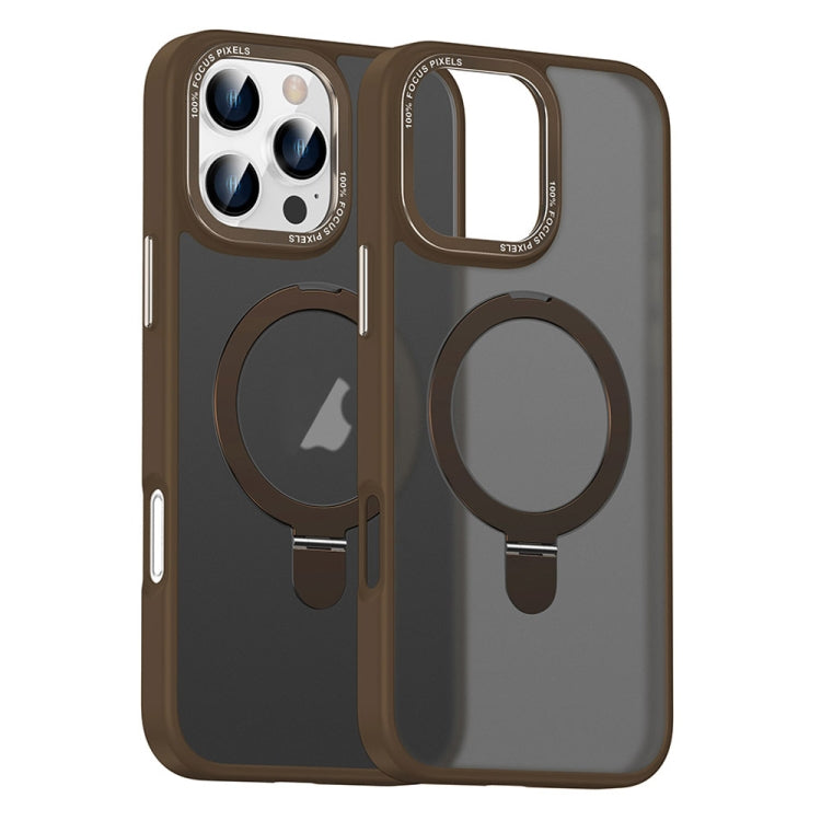 For iPhone 16 Pro Skin Feel MagSafe Magnetic Holder Phone Case(Bronze Gold)