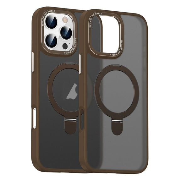 For iPhone 16 Pro Skin Feel MagSafe Magnetic Holder Phone Case(Bronze Gold)