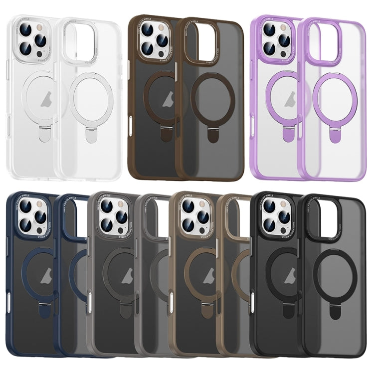 For iPhone 16 Plus Skin Feel MagSafe Magnetic Holder Phone Case(Dark Blue)
