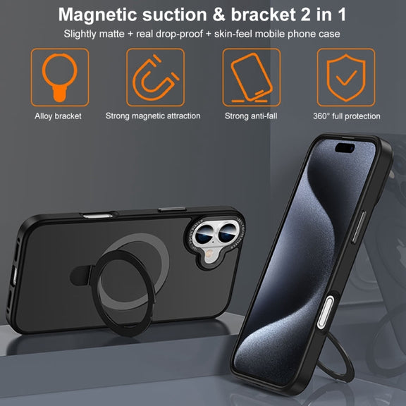 For iPhone 16 Skin Feel MagSafe Magnetic Holder Phone Case(Bronze Gold)