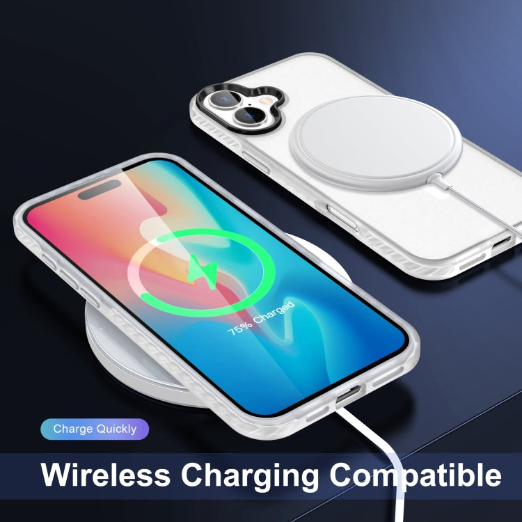 For iPhone 16 Plus Frosted Skin Feel MagSafe Transparent Phone Case(White)