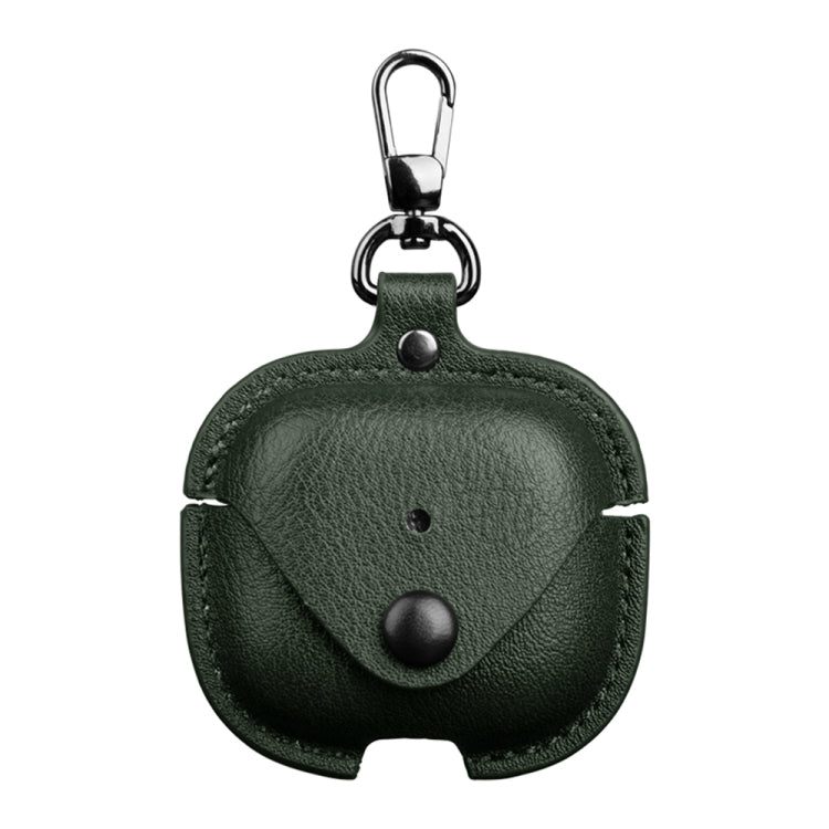 For AirPods 4 Business Leather Earphone Protective Case with Hook(Green)