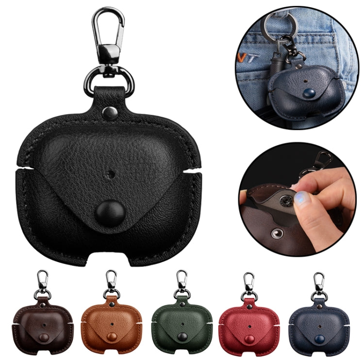 For AirPods 4 Business Leather Earphone Protective Case with Hook(Red)