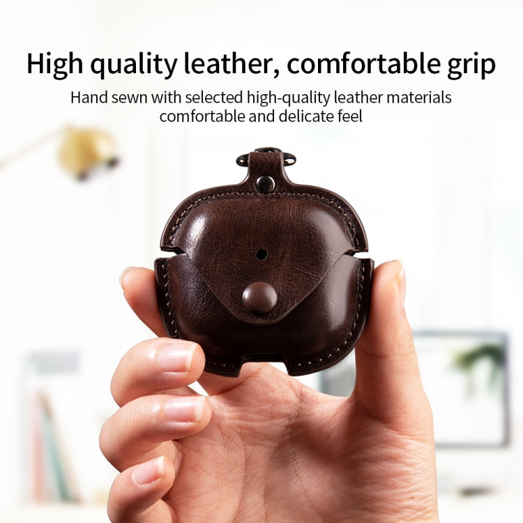 For AirPods 4 Business Leather Earphone Protective Case with Hook(Black)