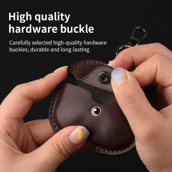 For AirPods 4 Business Leather Earphone Protective Case with Hook(Black)