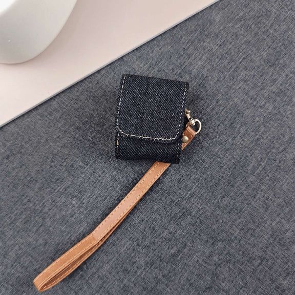 For AirPods 1 / 2 Cowboy Fabric Texture PU Headset Protective Bag(Black)