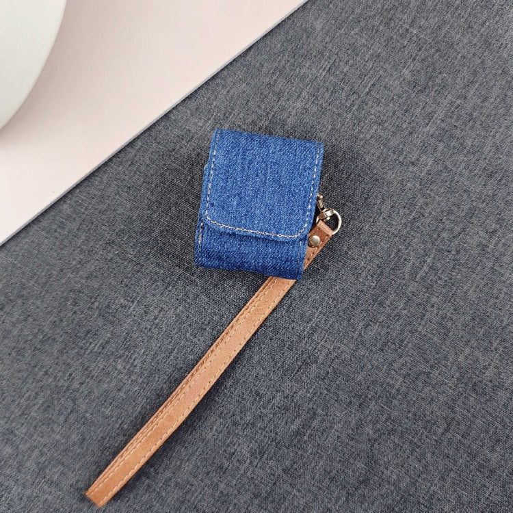 For AirPods 1 / 2 Cowboy Fabric Texture PU Headset Protective Bag(Blue)