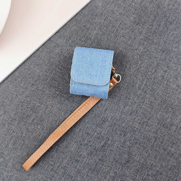 For AirPods 1 / 2 Cowboy Fabric Texture PU Headset Protective Bag(Light Blue)