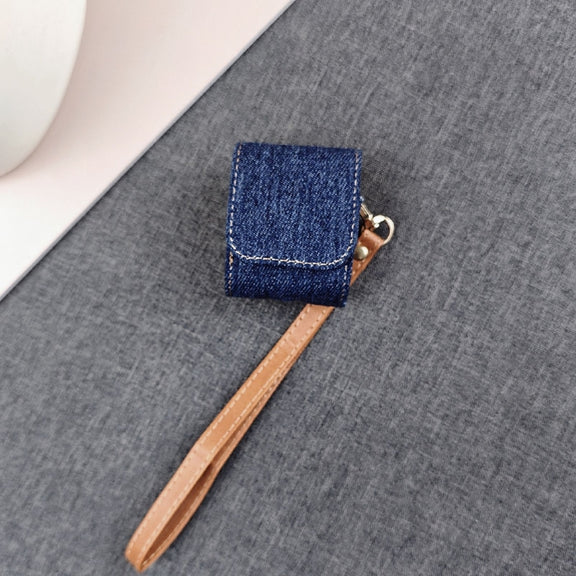 For AirPods 1 / 2 Cowboy Fabric Texture PU Headset Protective Bag(Dark Blue)