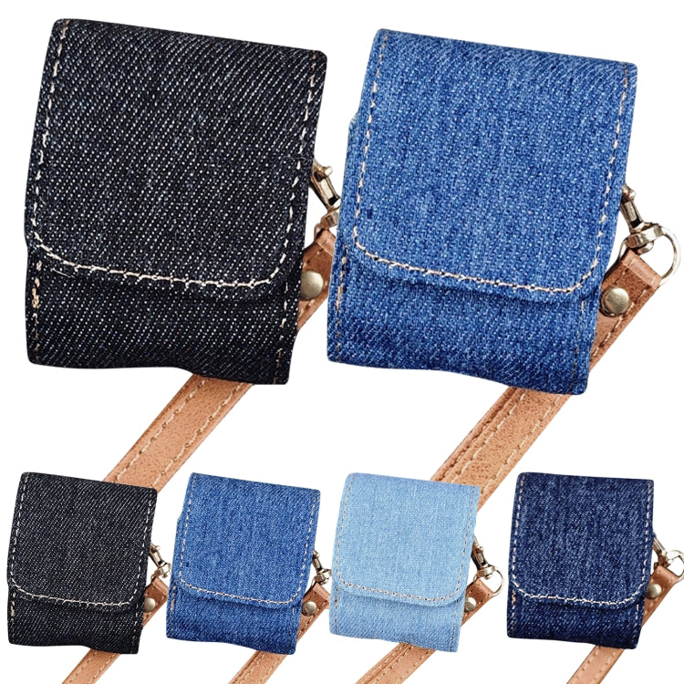 For AirPods 1 / 2 Cowboy Fabric Texture PU Headset Protective Bag(Dark Blue)