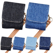 For AirPods 1 / 2 Cowboy Fabric Texture PU Headset Protective Bag(Dark Blue)