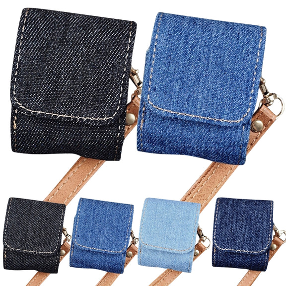 For AirPods 1 / 2 Cowboy Fabric Texture PU Headset Protective Bag(Dark Blue)