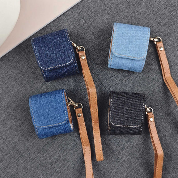 For AirPods 1 / 2 Cowboy Fabric Texture PU Headset Protective Bag(Dark Blue)