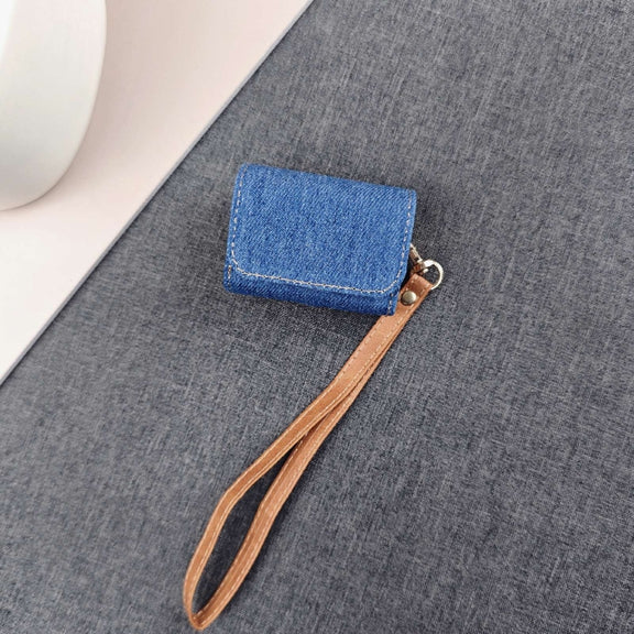 For AirPods Pro Cowboy Fabric Texture PU Headset Protective Bag(Blue)