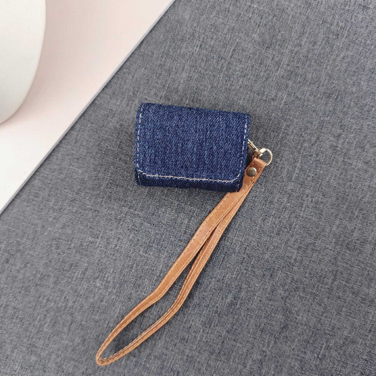 For AirPods Pro Cowboy Fabric Texture PU Headset Protective Bag(Dark Blue)