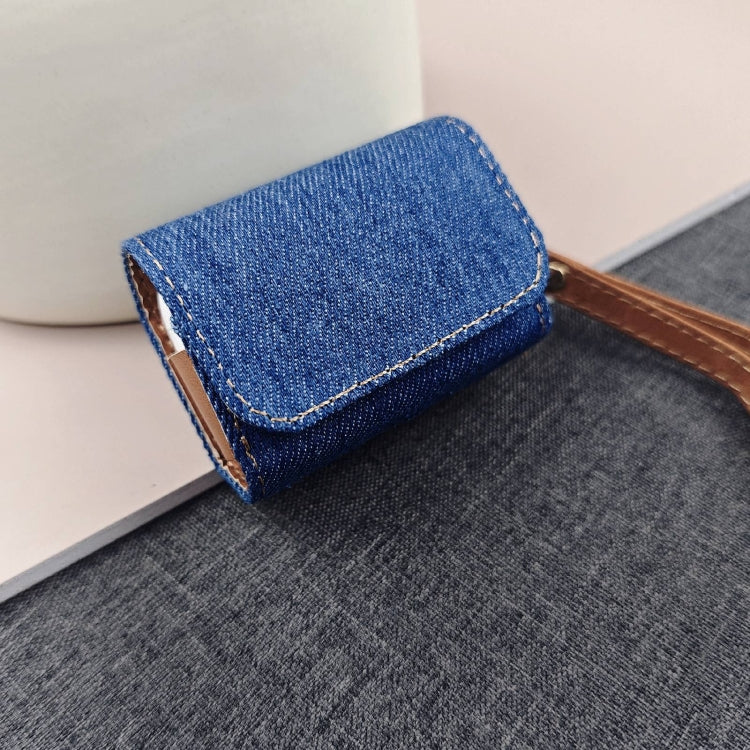 For AirPods Pro Cowboy Fabric Texture PU Headset Protective Bag(Blue)