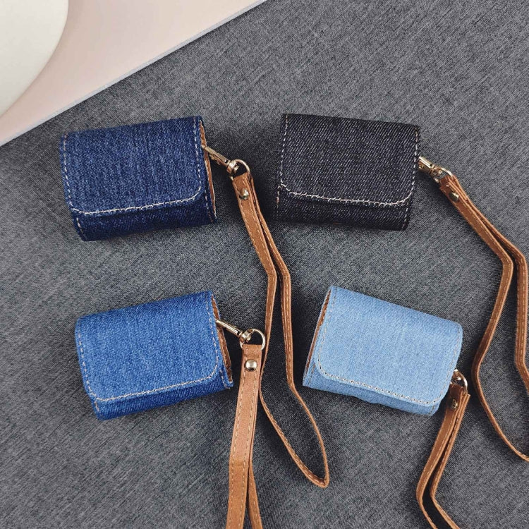 For AirPods Pro Cowboy Fabric Texture PU Headset Protective Bag(Blue)