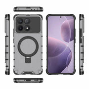 For Redmi K70 5G Grating Holder Shockproof Phone Case(Transparent Black)
