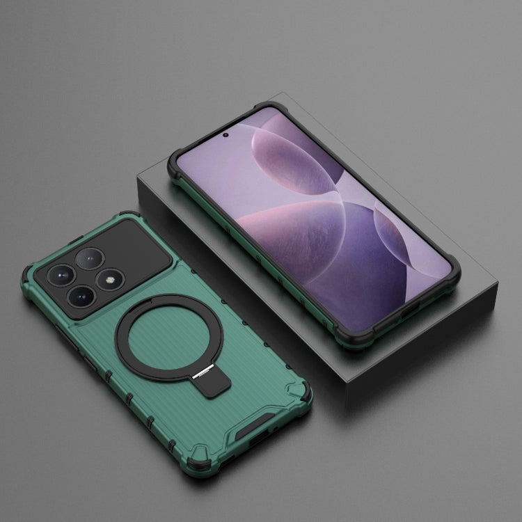 For Redmi K70 5G Grating Holder Shockproof Phone Case(Green)