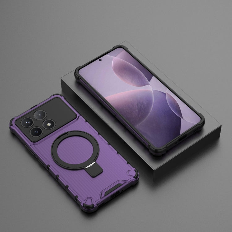 For Redmi K70 5G Grating Holder Shockproof Phone Case(Purple)