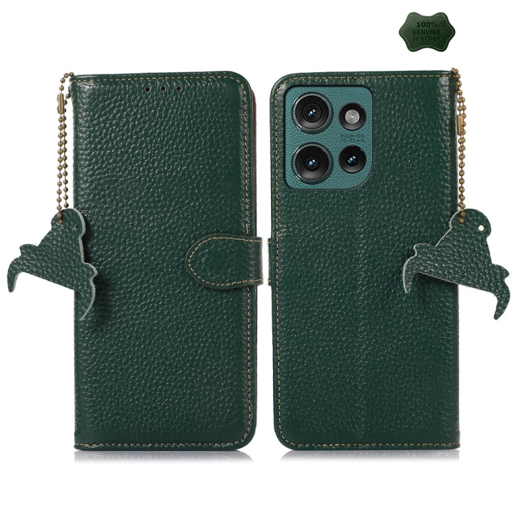 For Motorola Edge 50 Genuine Leather Litchi Texture RFID Leather Phone Case(Green)