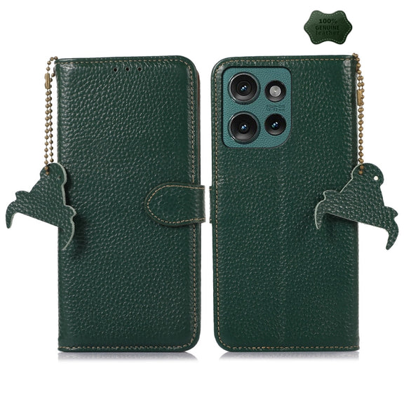 For Motorola Edge 50 Neo Genuine Leather Litchi Texture RFID Leather Phone Case(Green)