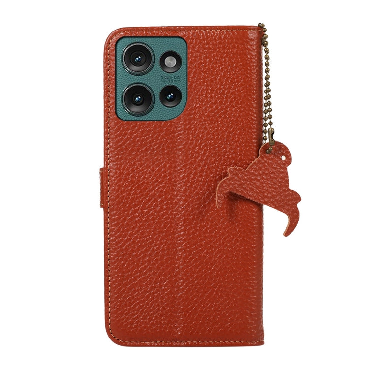 For Motorola Edge 50 Neo Genuine Leather Litchi Texture RFID Leather Phone Case(Coffee)