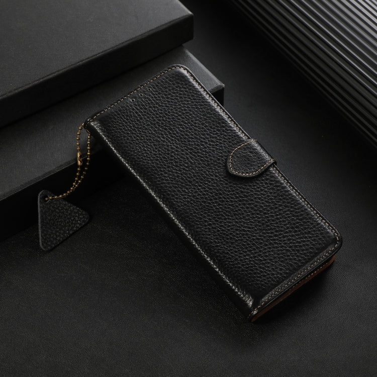 For Motorola Edge 50 Neo Genuine Leather Litchi Texture RFID Leather Phone Case(Black)