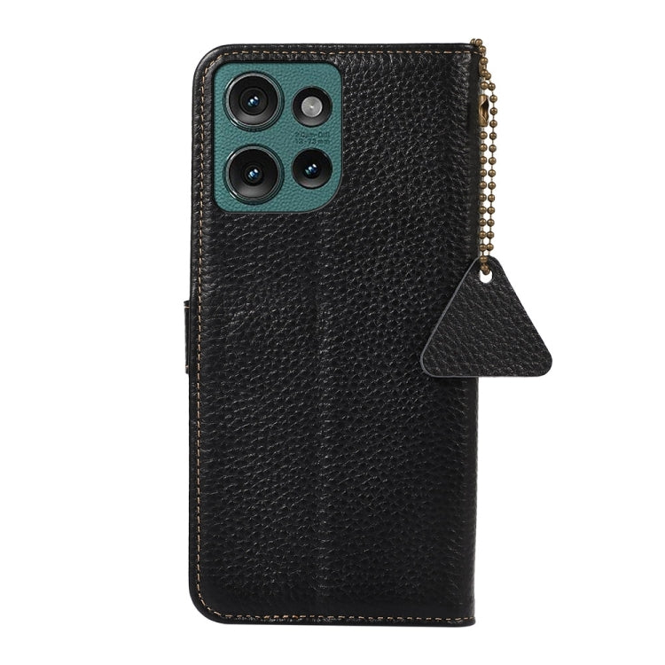 For Motorola Edge 50 Neo Genuine Leather Litchi Texture RFID Leather Phone Case(Black)