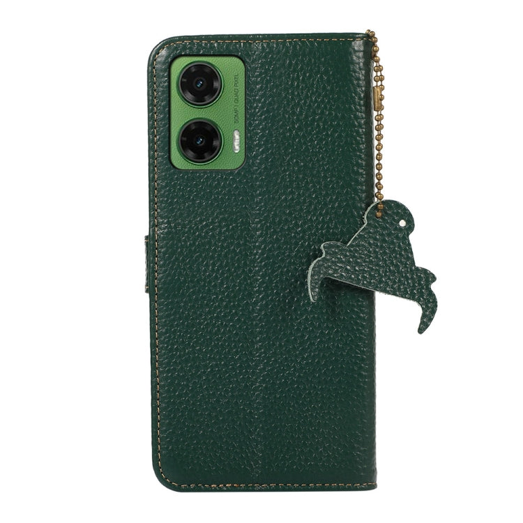 For Motorola Moto G35 Genuine Leather Litchi Texture RFID Leather Phone Case(Green)