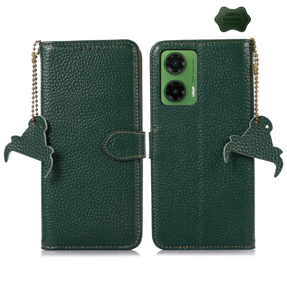 For Motorola Moto G35 Genuine Leather Litchi Texture RFID Leather Phone Case(Green)