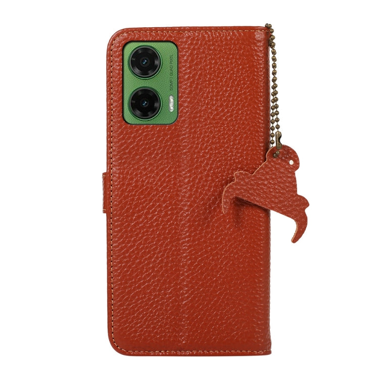 For Motorola Moto G35 Genuine Leather Litchi Texture RFID Leather Phone Case(Coffee)