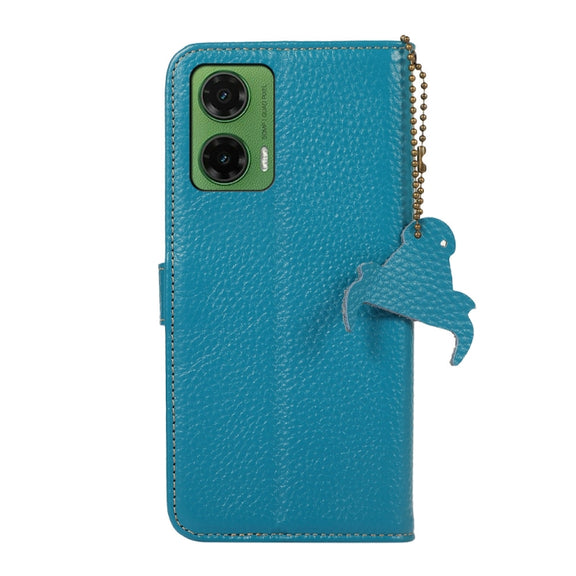 For Motorola Moto G35 Genuine Leather Litchi Texture RFID Leather Phone Case(Blue)