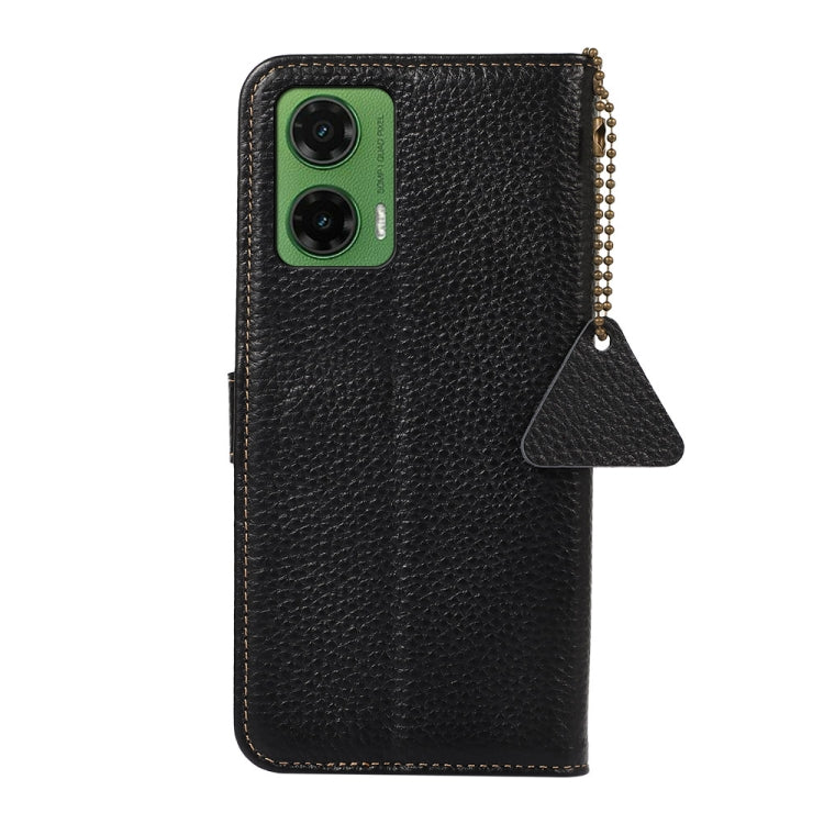 For Motorola Moto G35 Genuine Leather Litchi Texture RFID Leather Phone Case(Black)