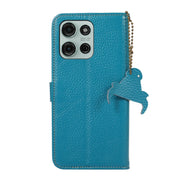 For Motorola Moto G75 5G Genuine Leather Litchi Texture RFID Leather Phone Case(Blue)