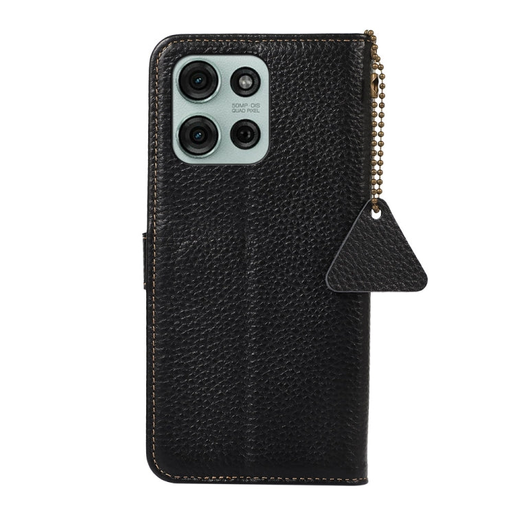 For Motorola Moto G75 5G Genuine Leather Litchi Texture RFID Leather Phone Case(Black)