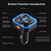 WEKOME WP-C52 Pop Digital Series MP3 Wireless Fast Charging Car Charger(Black)