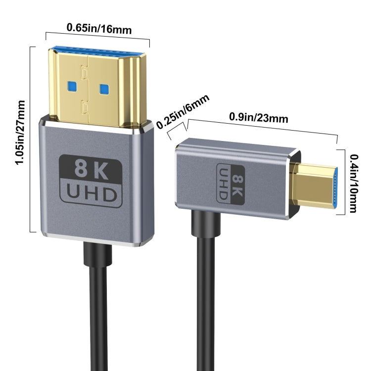 60cm Coaxial Micro HDMI to HDMI 8K UHD 48Gbps Video Connection Cable, Style:Left Elbow