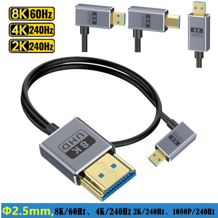 60cm Coaxial Micro HDMI to HDMI 8K UHD 48Gbps Video Connection Cable, Style:Left Elbow