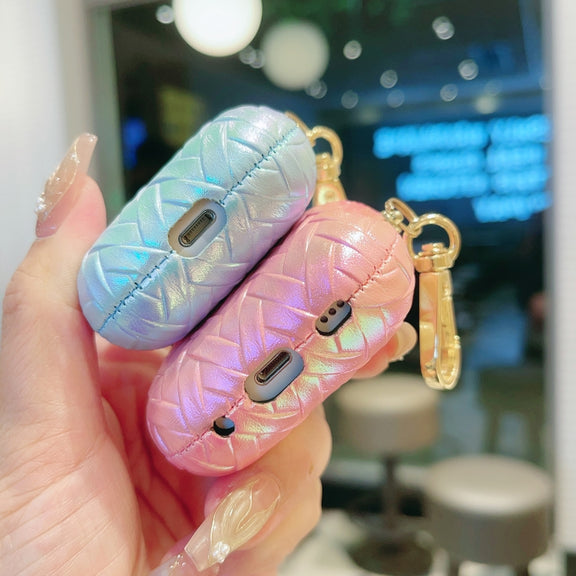 For AirPods 4 Colorful Weaving Texture Earbuds Box PC Case with Hook(Purple)