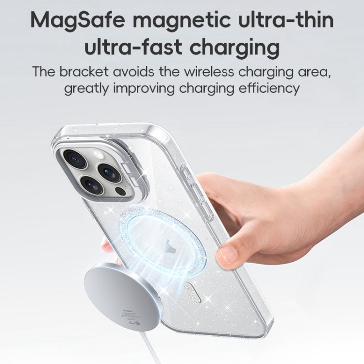 For iPhone 16 Shiny Shield MagSafe Lens Holder Phone Case(Blue)