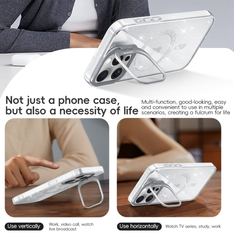 For iPhone 16 Shiny Shield MagSafe Lens Holder Phone Case(Blue)